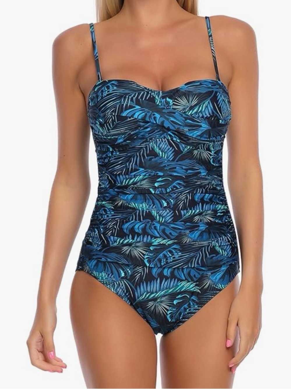 RELLECIGA Women's Tummy Control One Piece Swimsuit Small Blue Leaf brand new